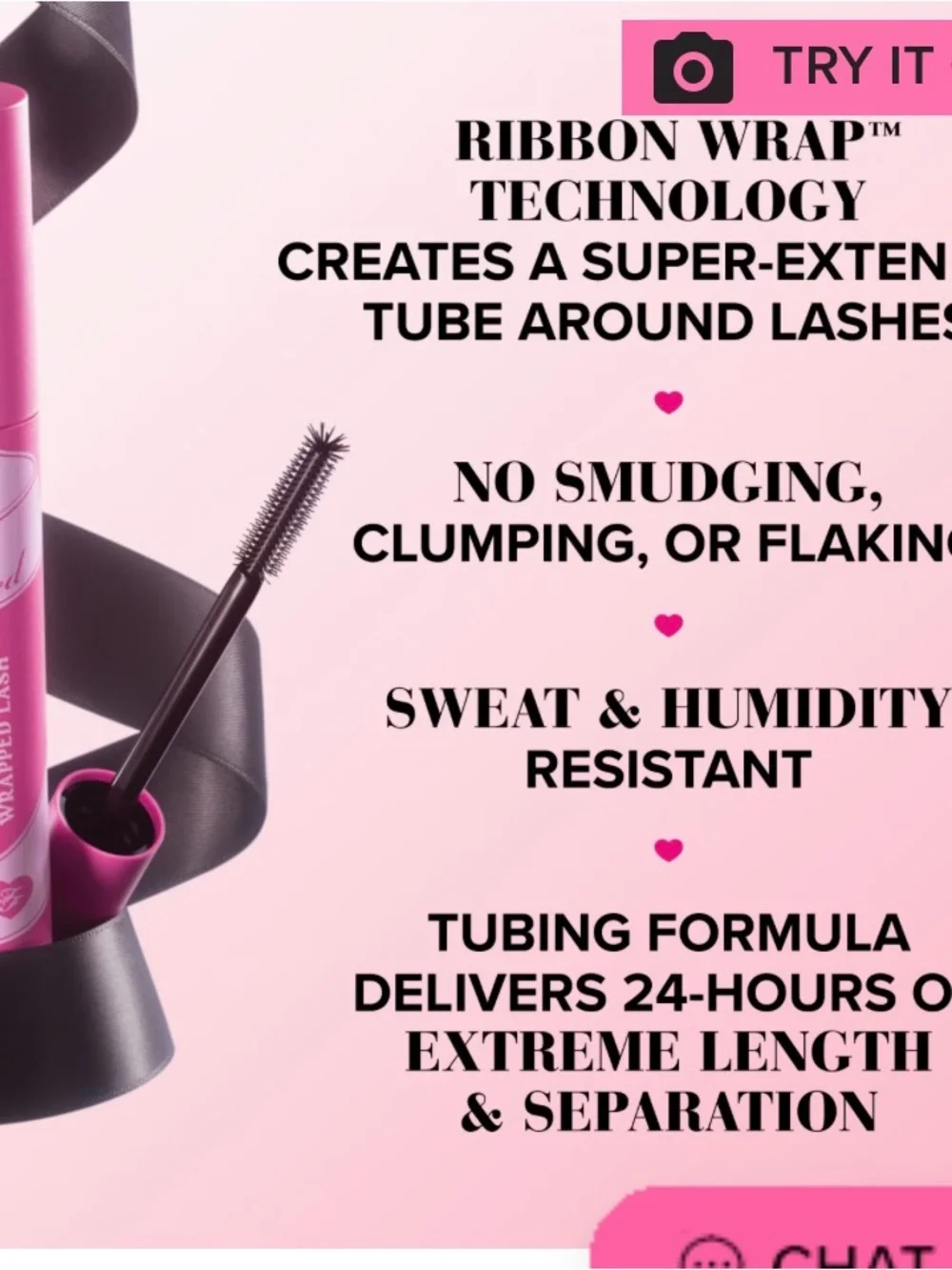 Too Faced Pink Ribbon Wrapped Lash Mascara - Black MINI SIZE 2ML